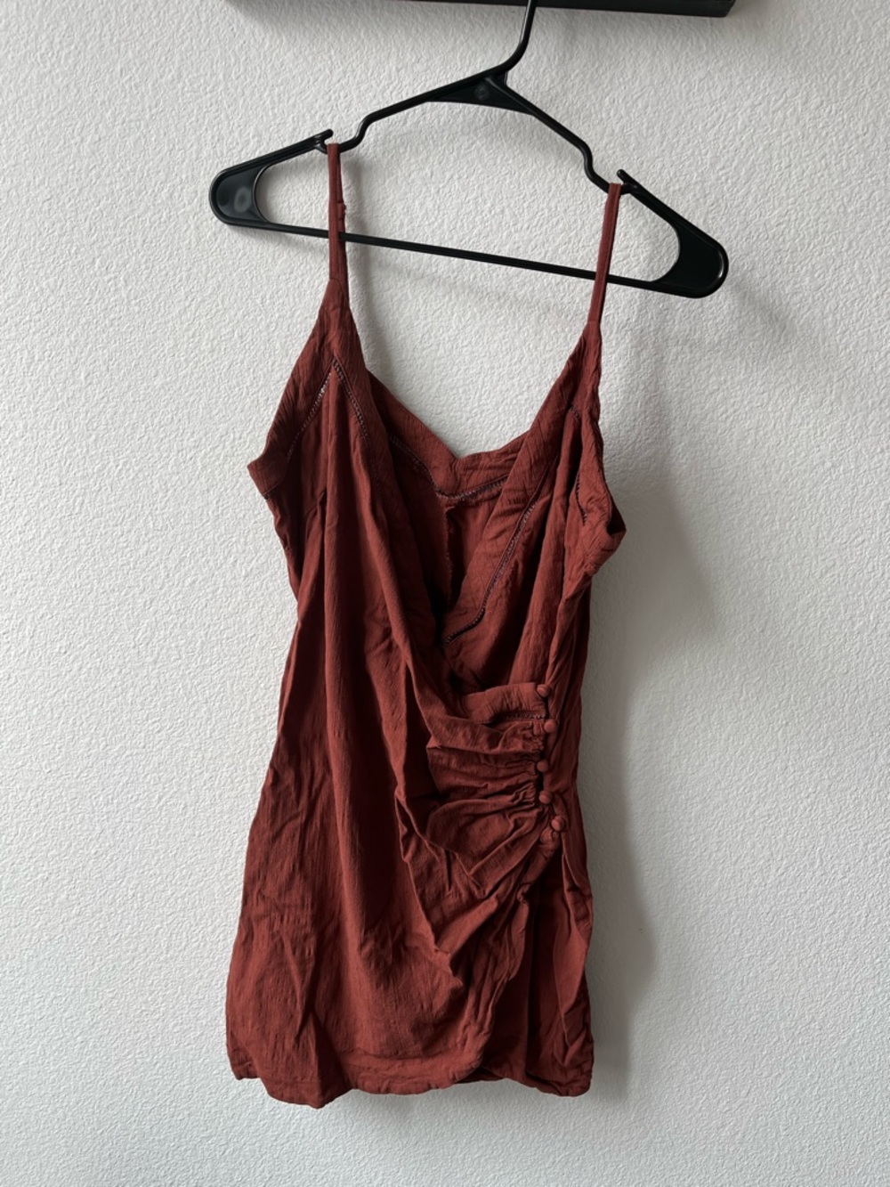 Dylan Mini Slip Dress- Ruched Wrap Mini Dress in Rust/warm brown/baked red - Picture 2 of 10